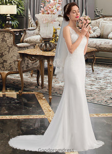 Sophia Trumpet/Mermaid V-neck Court Train Chiffon Wedding Dress HDOP0013788