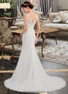 Sophia Trumpet/Mermaid V-neck Court Train Chiffon Wedding Dress HDOP0013788