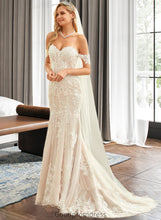 Load image into Gallery viewer, Lorelai Trumpet/Mermaid Off-the-Shoulder Court Train Tulle Lace Wedding Dress HDOP0013789