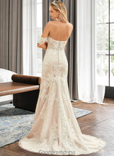 Load image into Gallery viewer, Lorelai Trumpet/Mermaid Off-the-Shoulder Court Train Tulle Lace Wedding Dress HDOP0013789