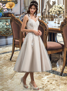 Luna Ball-Gown/Princess Sweetheart Tea-Length Tulle Wedding Dress With Sequins HDOP0013791