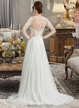 Load image into Gallery viewer, Kimora A-Line Illusion Sweep Train Chiffon Wedding Dress With Appliques Lace Split Front HDOP0013793