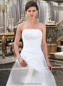 Jaylee Ball-Gown/Princess Strapless Chapel Train Satin Organza Wedding Dress With Lace Beading HDOP0013796