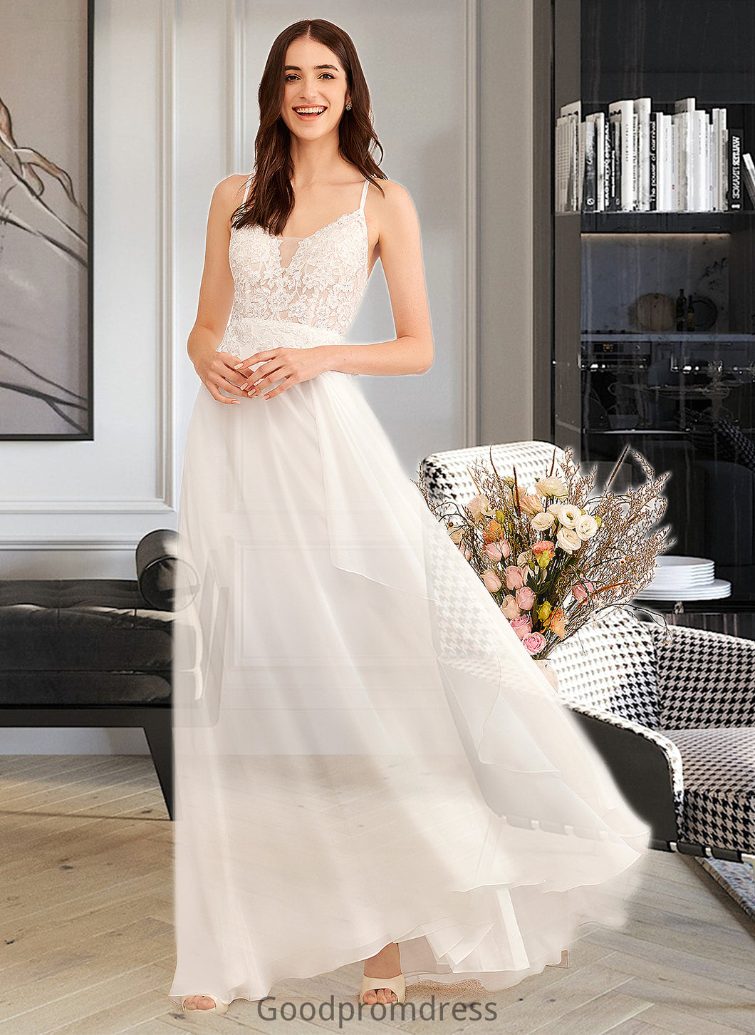 Jaylene A-Line V-neck Floor-Length Wedding Dress With Sequins HDOP0013797