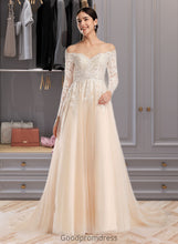 Load image into Gallery viewer, Makenzie Ball-Gown/Princess Illusion Chapel Train Wedding Dress With Sequins HDOP0013798