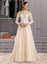 Load image into Gallery viewer, Makenzie Ball-Gown/Princess Illusion Chapel Train Wedding Dress With Sequins HDOP0013798