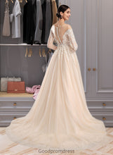 Load image into Gallery viewer, Makenzie Ball-Gown/Princess Illusion Chapel Train Wedding Dress With Sequins HDOP0013798