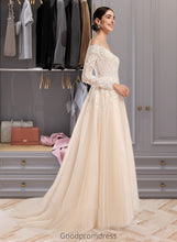 Load image into Gallery viewer, Makenzie Ball-Gown/Princess Illusion Chapel Train Wedding Dress With Sequins HDOP0013798