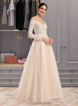 Load image into Gallery viewer, Makenzie Ball-Gown/Princess Illusion Chapel Train Wedding Dress With Sequins HDOP0013798