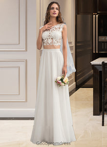 Clare A-Line Scoop Neck Floor-Length Chiffon Wedding Dress With Beading Sequins HDOP0013799