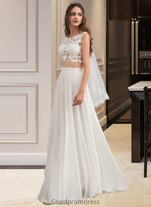 Clare A-Line Scoop Neck Floor-Length Chiffon Wedding Dress With Beading Sequins HDOP0013799