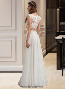 Clare A-Line Scoop Neck Floor-Length Chiffon Wedding Dress With Beading Sequins HDOP0013799