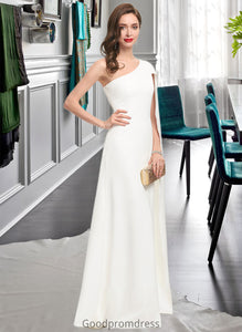 Mareli Sheath/Column One-Shoulder Floor-Length Stretch Crepe Wedding Dress HDOP0013801