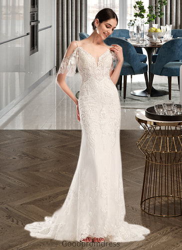 Jaidyn Trumpet/Mermaid V-neck Chapel Train Wedding Dress With Beading Sequins HDOP0013802