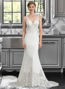 Marisol Trumpet/Mermaid V-neck Court Train Stretch Crepe Wedding Dress HDOP0013803