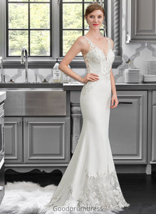 Marisol Trumpet/Mermaid V-neck Court Train Stretch Crepe Wedding Dress HDOP0013803