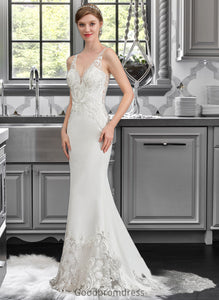 Marisol Trumpet/Mermaid V-neck Court Train Stretch Crepe Wedding Dress HDOP0013803