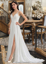 Load image into Gallery viewer, Elaine A-Line V-neck Sweep Train Chiffon Wedding Dress With Beading Sequins Split Front HDOP0013806