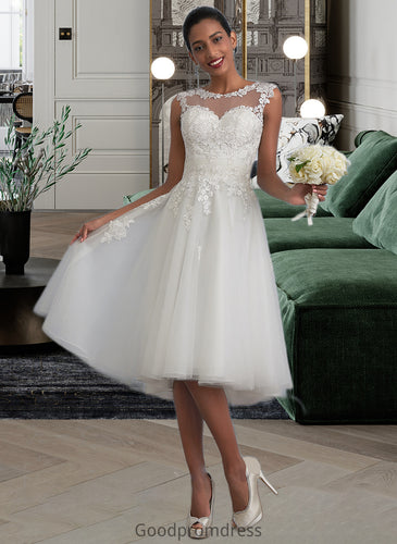 Rhianna A-Line Illusion Asymmetrical Tulle Wedding Dress With Ruffle HDOP0013808