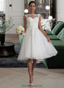 Rhianna A-Line Illusion Asymmetrical Tulle Wedding Dress With Ruffle HDOP0013808