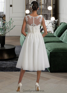 Rhianna A-Line Illusion Asymmetrical Tulle Wedding Dress With Ruffle HDOP0013808