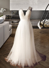 Load image into Gallery viewer, Eliana A-Line V-neck Sweep Train Tulle Wedding Dress HDOP0013812