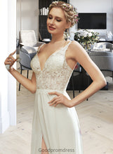 Load image into Gallery viewer, Anya A-Line V-neck Floor-Length Wedding Dress With Lace Split Front HDOP0013815