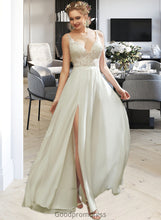 Load image into Gallery viewer, Anya A-Line V-neck Floor-Length Wedding Dress With Lace Split Front HDOP0013815