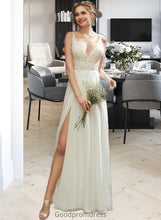 Load image into Gallery viewer, Anya A-Line V-neck Floor-Length Wedding Dress With Lace Split Front HDOP0013815