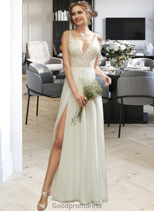 Anya A-Line V-neck Floor-Length Wedding Dress With Lace Split Front HDOP0013815