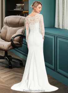 Kamryn Trumpet/Mermaid V-neck Sweep Train Stretch Crepe Wedding Dress With Beading Sequins HDOP0013816