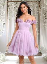 Load image into Gallery viewer, Kaylin Ball-Gown/Princess Off the Shoulder Short Tulle Homecoming Dress With Pleated Flower HDOP0025668