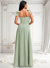 Load image into Gallery viewer, Leah A-line Cowl Floor-Length Chiffon Bridesmaid Dress With Bow HDOP0025738