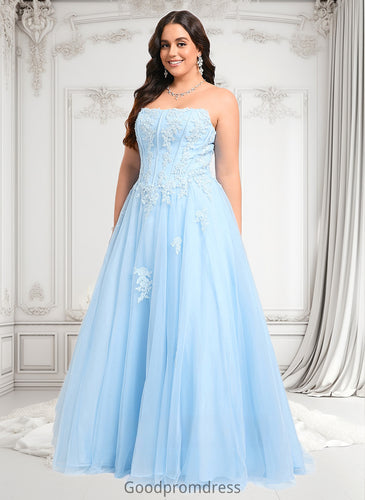 Ivy Ball-Gown/Princess Straight Sweep Train Tulle Prom Dresses With Sequins Appliques Lace HDOP0025864