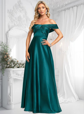 Lilith A-line Off the Shoulder Floor-Length Stretch Satin Prom Dresses HDOP0025879