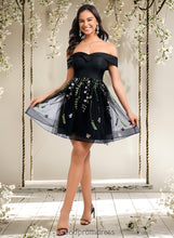 Load image into Gallery viewer, Claudia A-line Off the Shoulder Short Tulle Lace Homecoming Dress With Embroidered HDOP0025720