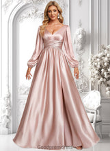 Load image into Gallery viewer, Erica A-line V-Neck Floor-Length Stretch Satin Prom Dresses HDOP0025880