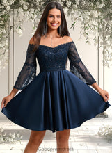 Load image into Gallery viewer, Sasha A-line Off the Shoulder Short Satin Homecoming Dress With Sequins HDOP0025651