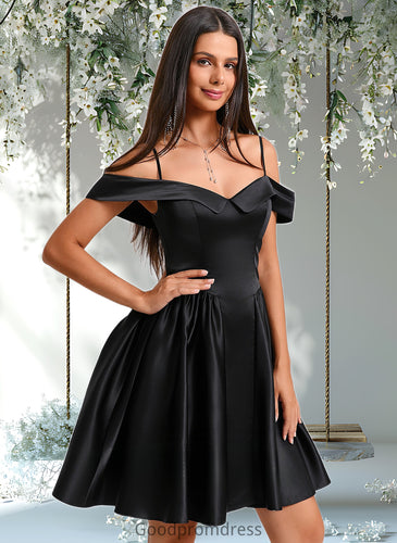 Cynthia A-line Off the Shoulder Short Satin Homecoming Dress HDOP0025704