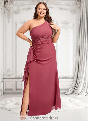 Eliza A-line One Shoulder Floor-Length Chiffon Bridesmaid Dress With Ruffle HDOP0025824