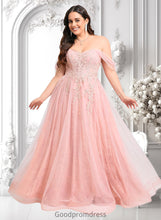 Load image into Gallery viewer, Vivienne A-line Sweetheart Off the Shoulder Floor-Length Tulle Floral Lace Prom Dresses With Appliques Lace HDOP0025870