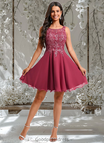 Cassie A-line Scoop Short Chiffon Homecoming Dress With Sequins Appliques Lace HDOP0025681