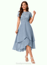 Load image into Gallery viewer, Mareli A-line Scoop Asymmetrical Chiffon Lace Cocktail Dress HDOP0022246