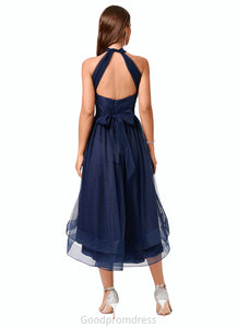 Aleena A-line Halter One Shoulder V-Neck Asymmetrical Tulle Cocktail Dress HDOP0022254