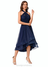 Load image into Gallery viewer, Aleena A-line Halter One Shoulder V-Neck Asymmetrical Tulle Cocktail Dress HDOP0022254