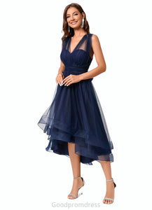 Aleena A-line Halter One Shoulder V-Neck Asymmetrical Tulle Cocktail Dress HDOP0022254