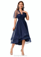 Load image into Gallery viewer, Aleena A-line Halter One Shoulder V-Neck Asymmetrical Tulle Cocktail Dress HDOP0022254