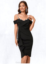 Load image into Gallery viewer, Esmeralda Sheath/Column Cold Shoulder Asymmetrical Stretch Crepe Cocktail Dress With Rhinestone Ruffle HDOP0022259