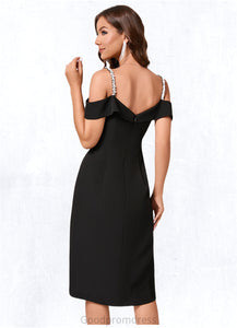 Esmeralda Sheath/Column Cold Shoulder Asymmetrical Stretch Crepe Cocktail Dress With Rhinestone Ruffle HDOP0022259