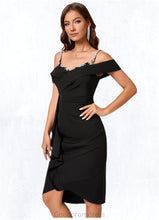 Load image into Gallery viewer, Esmeralda Sheath/Column Cold Shoulder Asymmetrical Stretch Crepe Cocktail Dress With Rhinestone Ruffle HDOP0022259